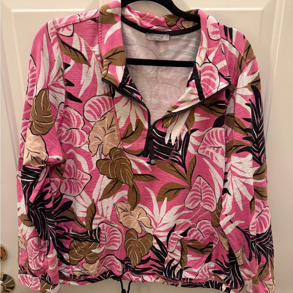 Talbots Pink Tropical-Print Half-Zip Swim Coverup